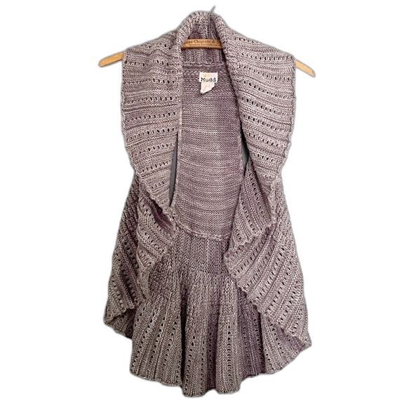 Mudd Y2K Sweater Vest Vintage Gray Shawl Collar Fall Sweater Shrug Size Medium - Picture 4 of 11